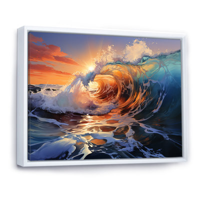 «Blue and Orange Sunrise Waves IV» - art mural vagues côtières