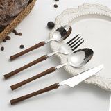 Stainless Steel Utensils With Wooden Handles - Fork, Knife, Spoon Set For Elegant Dining