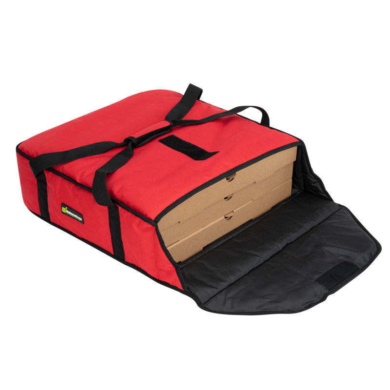Sac de pizza isotherme 20,8 po x 21,8 po x 6,5 po, 1 sac de livraison durable - peut contenir (2) boîtes à pizza de 20 po ou 3 po de 18 po, polyester rouge lavable à la machine, très grand rabat