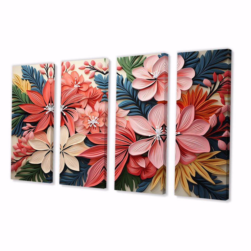 Ensemble d'art mural rose 4 pièces, H 28 po x l 48 po
