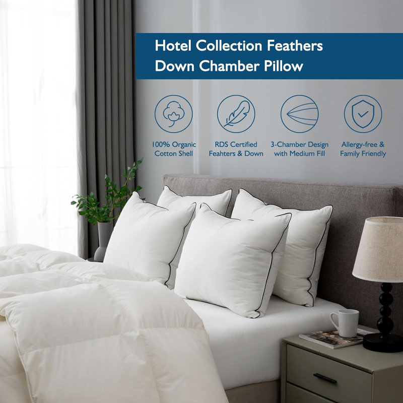 Xavier 100% Organic Cotton Soft-Medium Support Feather Down Pillows Set of 2, Standard