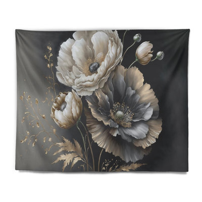 Grey Gold Flower Bouquet III Polyester Tapestry