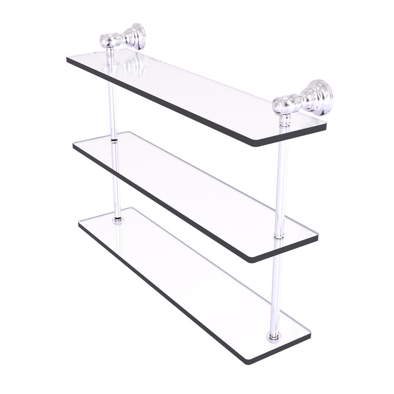 Freyja 3 Piece Glass with Towel Bar, 16" H x 22" W x 5.54" D, Satin Chrome