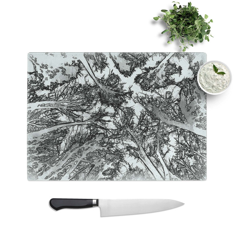 Tempered Glass Vaulted Tree Branches in Abstract Chopping Board, 28.5 cm W x 20 cm L