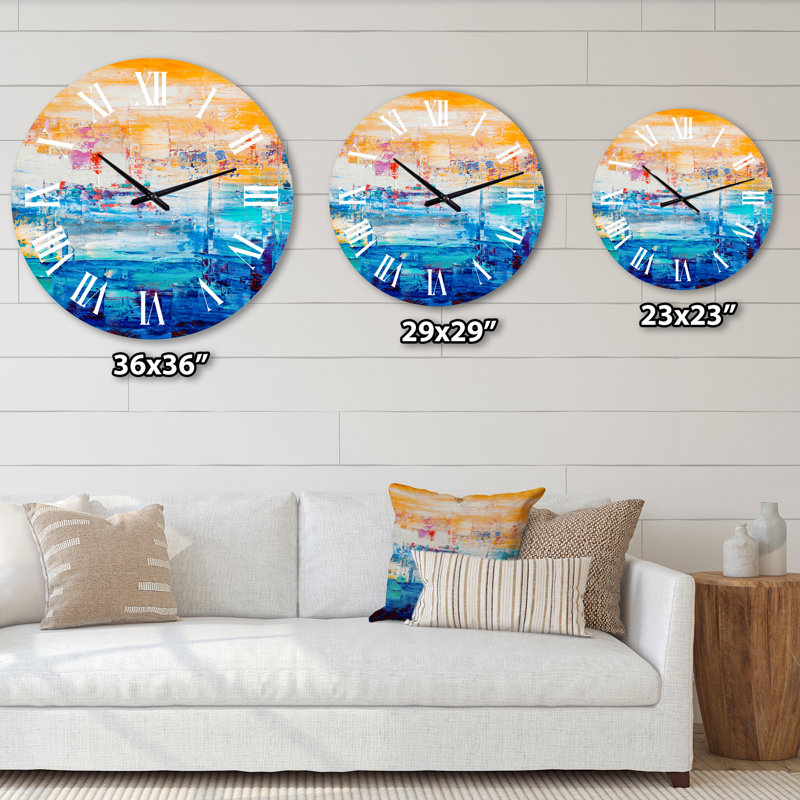 Orange et bleu abstrait - horloge murale moderne, Surdimensionné