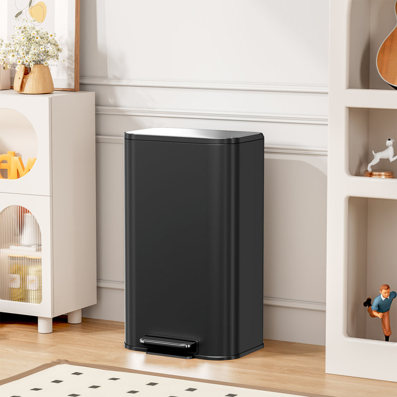 Poubelle de cuisine de 13,2 gallons avec couvercle et pédale à fermeture en douceur, poubelle carrée avec seau intérieur amovible et poignée, poubelle en acier inoxydable, résistante aux empreintes digitales, pour la maison de cuisine (noir)