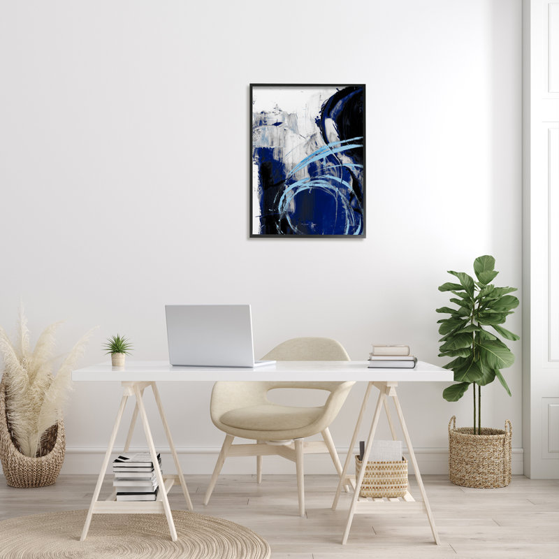 Lively Indigo Blue Abstract Canvas Print with Black Frame, 24" x 30"