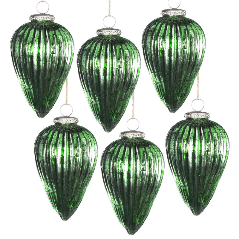 Ornement en forme d'arbre de Noël suspendu en verre 3,3 x 3,3 x 5,5 po pour décorations de fêtes, ensemble de 6