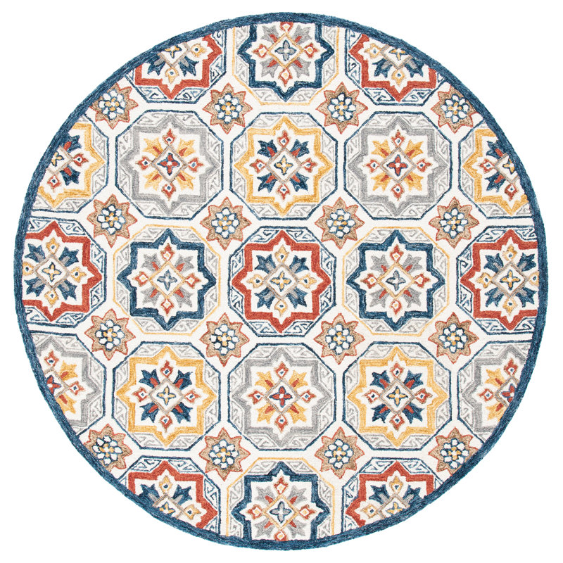 Metro Hand Tufted Wool And Cotton With Latex Geometric Rug, Round 6'