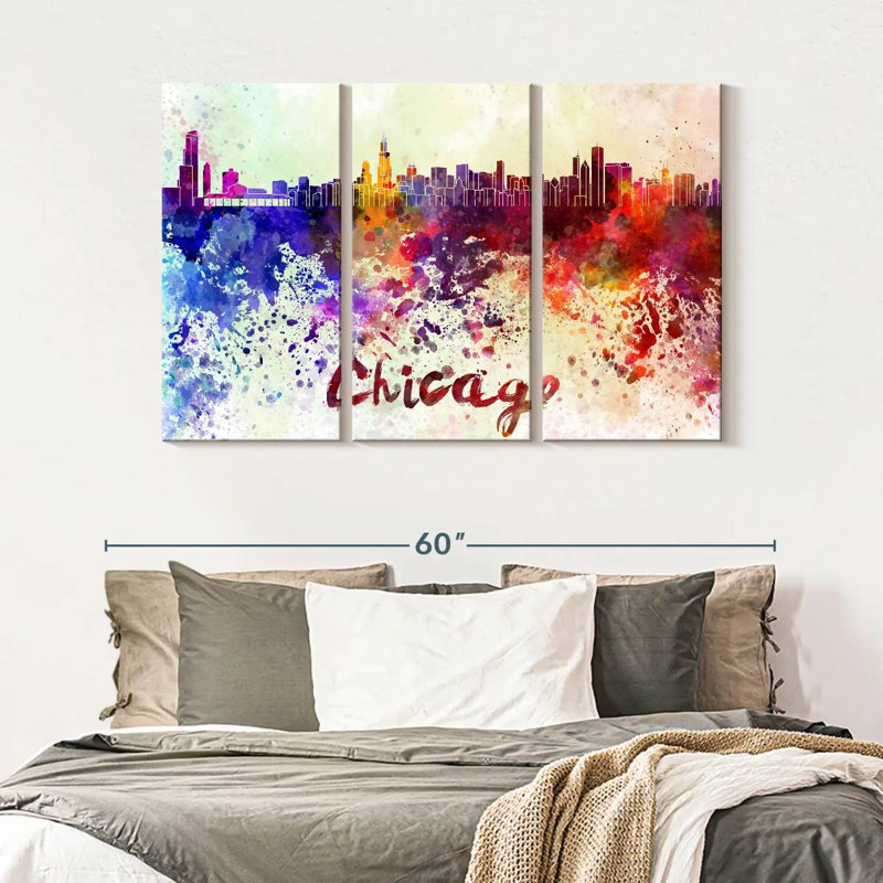 Chicago Skyline Colors, reproduction d'art sur toile, H 50 po x l 32 po x P 1,25 po