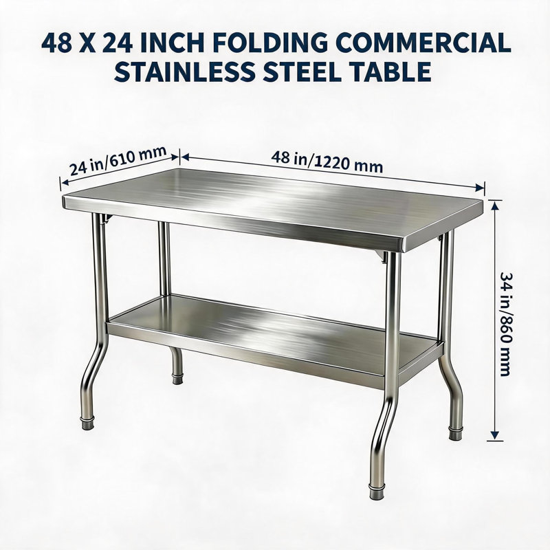 Table de travail pliante 48 po en acier inoxydable, table de préparation commerciale pour cuisine avec pieds réglables