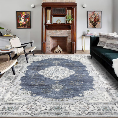 Boho Luxurious Vintage Floral Printed Area Rug Living Room Washable Stain Resistant Durable Carpet Bedroom Erasable Non-Shedding Soft Floor Mat Bedside Runner Rug Farmhouse Decor