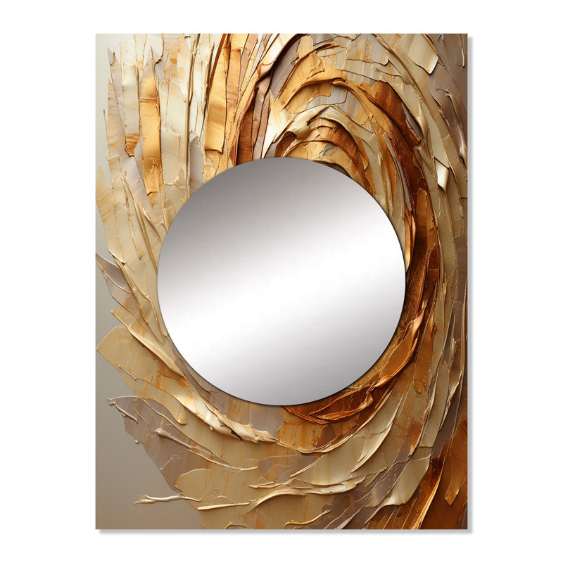 Brun doré, spirale moka - spirale abstraite, miroir mural, art brun, 32 po x 24 po