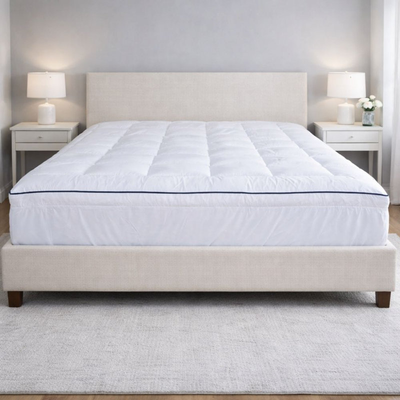 MHG Living 5cm Thick Mattress Topper - Hollowfibre Box Stitched Topper with Microfibre Fitted Sheet Skirt - Easy On Easy Off - Double/King