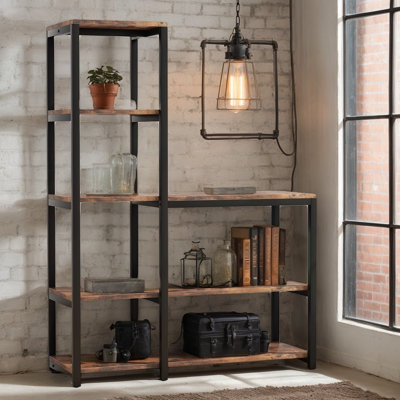 Bibliothèque autoportante à 5 niveaux avec étagère, étagère haute et étagère de rangement pour le salon et le bureau personnel