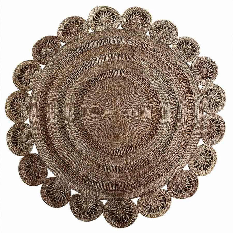 Valinda Hand Woven Jute Eco-Friendly Solid Area Rugs - Round, Beige Color, Oriental Design, Low Pile, Natural Fiber, Outdoor Indoor Handmade Area Rugs for Living Room, Bed Room