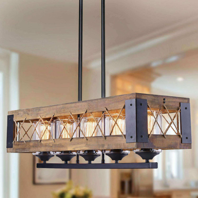 Smither 5 - Light Farmhouse Rectangular Kitchen Island Pendant with Glass Shade