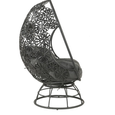 Fauteuil de patio noir avec tissu anthracite, dessus en verre transparent, coussin en mousse, structure en métal, capacité de 100 kg, 89 cm (l) x 81 cm (p) x 142 cm (h), table d'appoint 61 cm x 48 cm (h) et table basse en tissu et verre, structure, poids