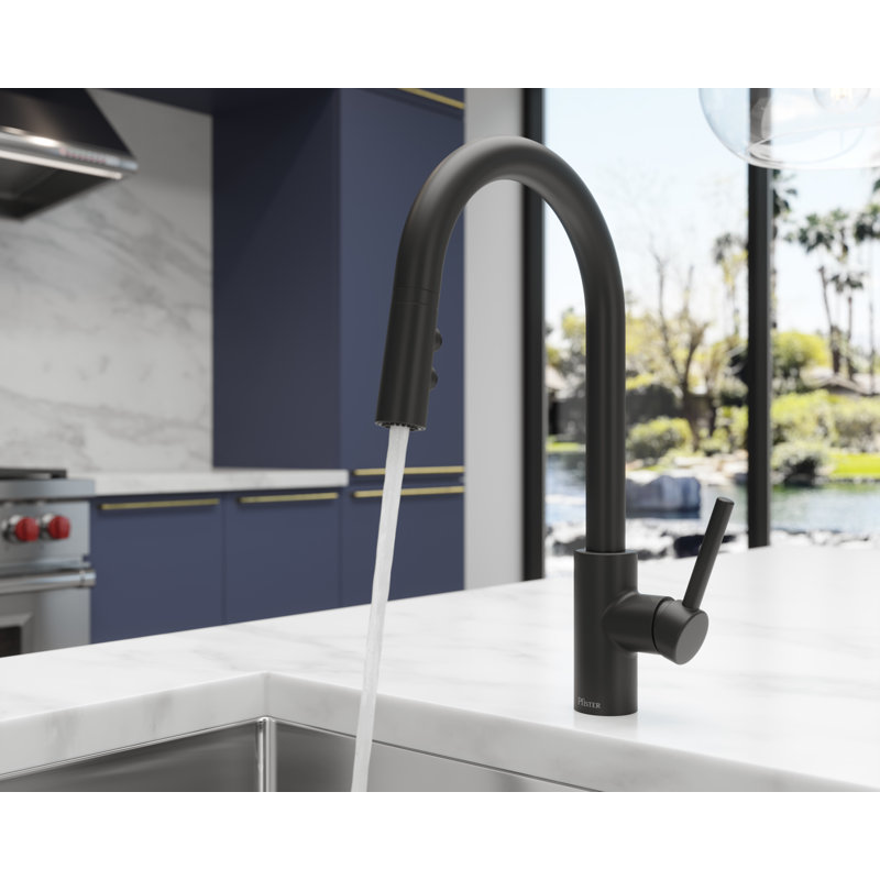 Stellen Pull Down Single Handle Kitchen Faucet, Matte Black