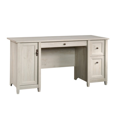 Coastal Style Computer Desk with Keyboard Tray, Gray Home Office Desk with Drawers and Vertical CPU Storage, Flip-Down Panel Writing Table for Study R by Inbox Zero