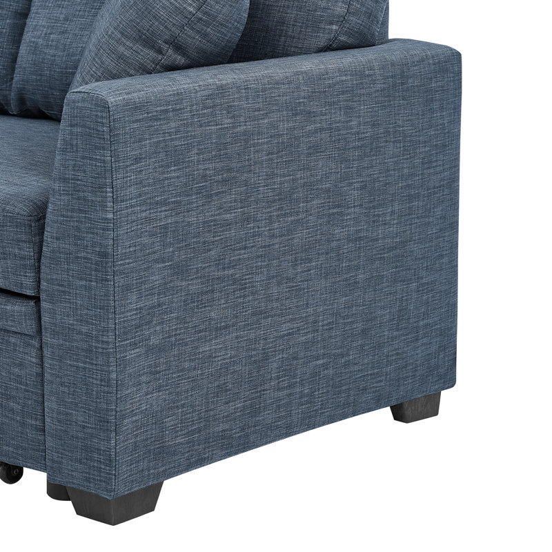 Canapé-lit modulaire moderne en L escamotable avec méridienne réversible avec rangement, Bleu, H 35 po x l 85 po x P 54 po