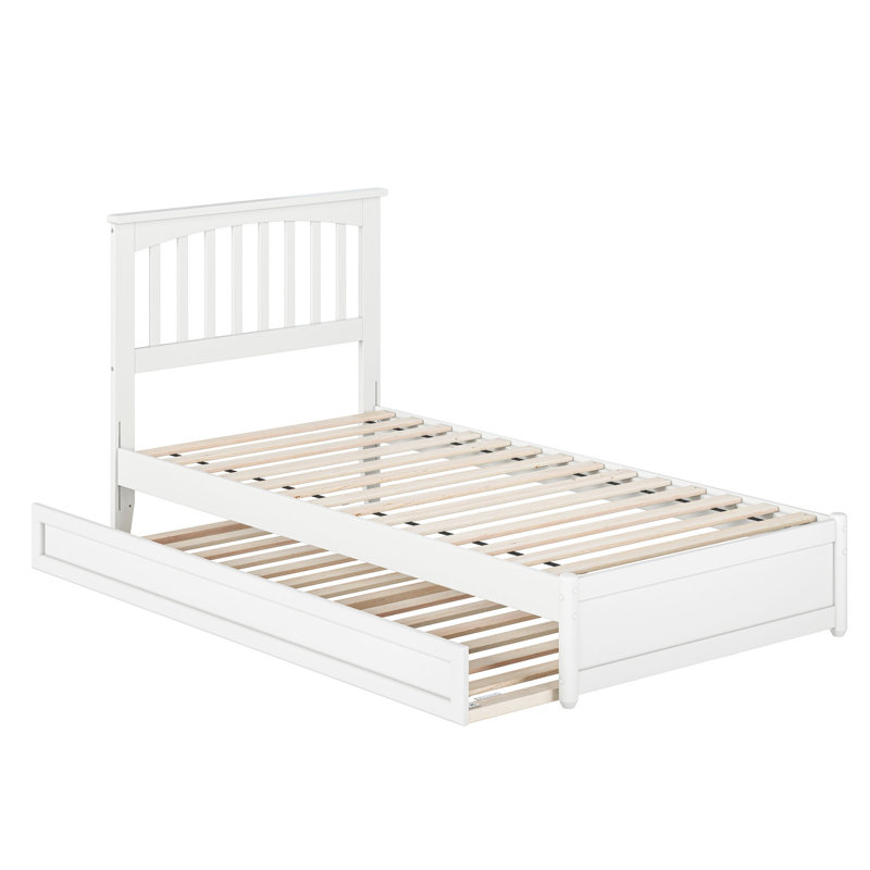 Lit plateforme en bois massif Asparas avec pied de lit et lit gigogne, Simple TG, Blanc