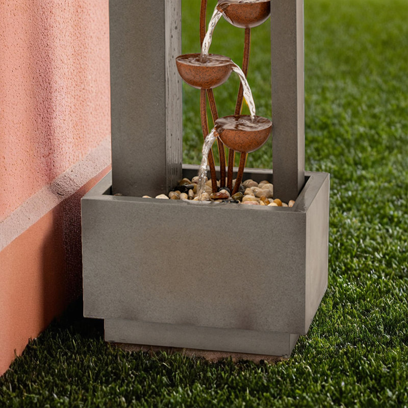 Millwood 38" H Pines Sculptural Metal Flower Water Fountain with Multi-Tier Design, Gray & Bronze