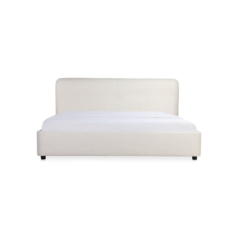 Crosby Upholstered Low Profile Platform Bed, Queen, Beige Basketweave