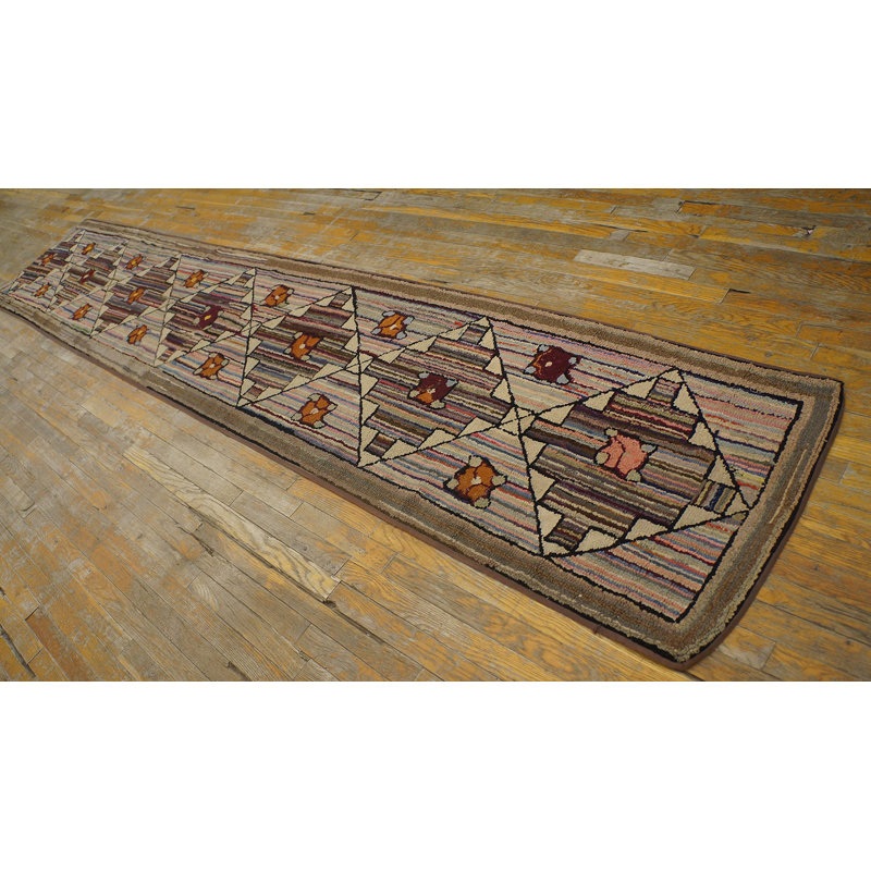 Antique Wool &amp; Cotton Multicolor Jewel Tones Hooked - Loop Pile Rug