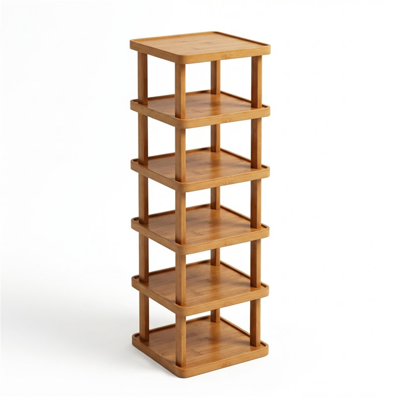 6-tier Expandable Folding Bamboo Storage Rack, Space-saving Storage Solution, No Assembly Required
