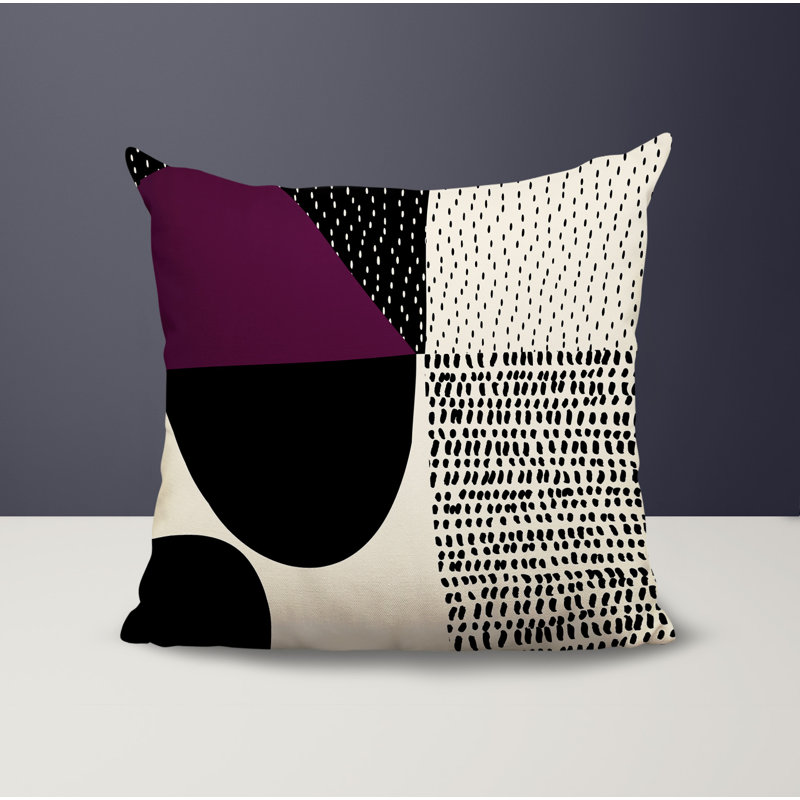 Coussin carré intérieur / extérieur pia, H 15 po x l 15 po, Mauve / noir / blanc cassé