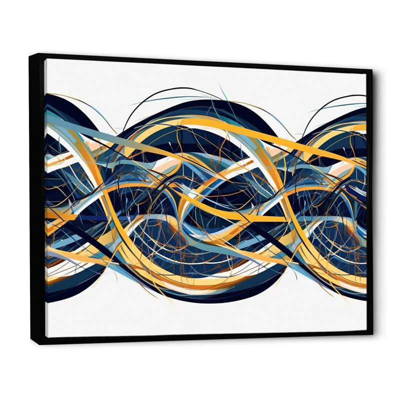 Helix expression abstraite jaune et bleu, H 12 po x l 20 po x P 1 po, Cadre flottant noir