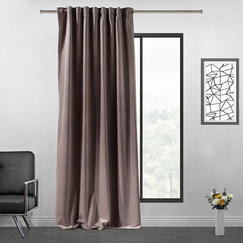 Extra Long & Extra Wide Matte Velvet Curtain Panel, 140cm Width x 145cm Drop, 18 ROSE TAUPE