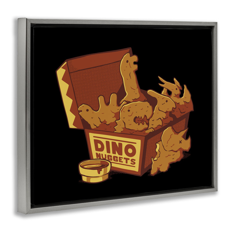 Dino Nuggets avec sauce, cadre flottant, design par Tobe Fonseca, H 17 po x l 21 po, Cadre flottant gris lustré