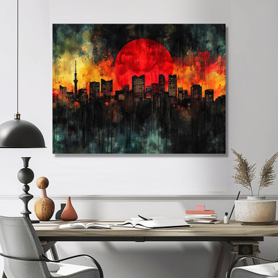 Orange Black Tokyo Skyline I - Japan Large Wall Art