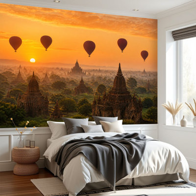 Papier peint adhésif autocollant ballon uni bagan brumeux matin myrani fantastique, papier autocollant amovible pour décoration murale de salon H 69 po x l 96 po