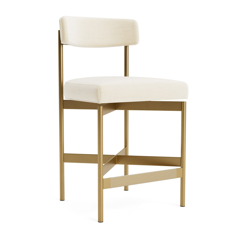 Remy Bar Stool, Counter Stool (25” Seat Height), Performance Linen - Cream, Brushed Brass