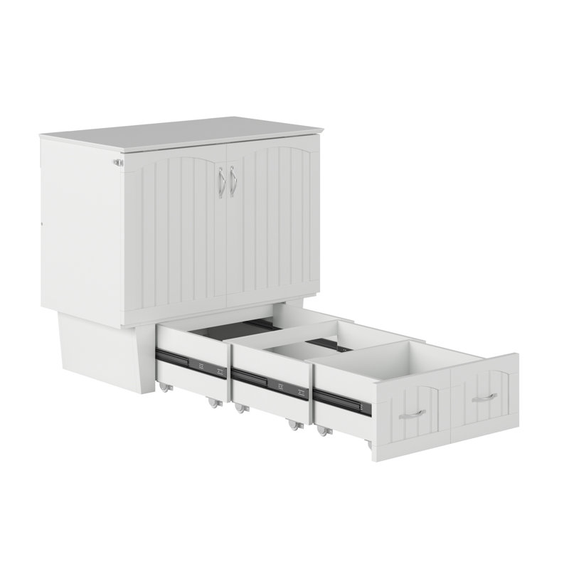 Lit escamotable en bois massif avec station de charge et matelas Kindig, Blanc, Simple
