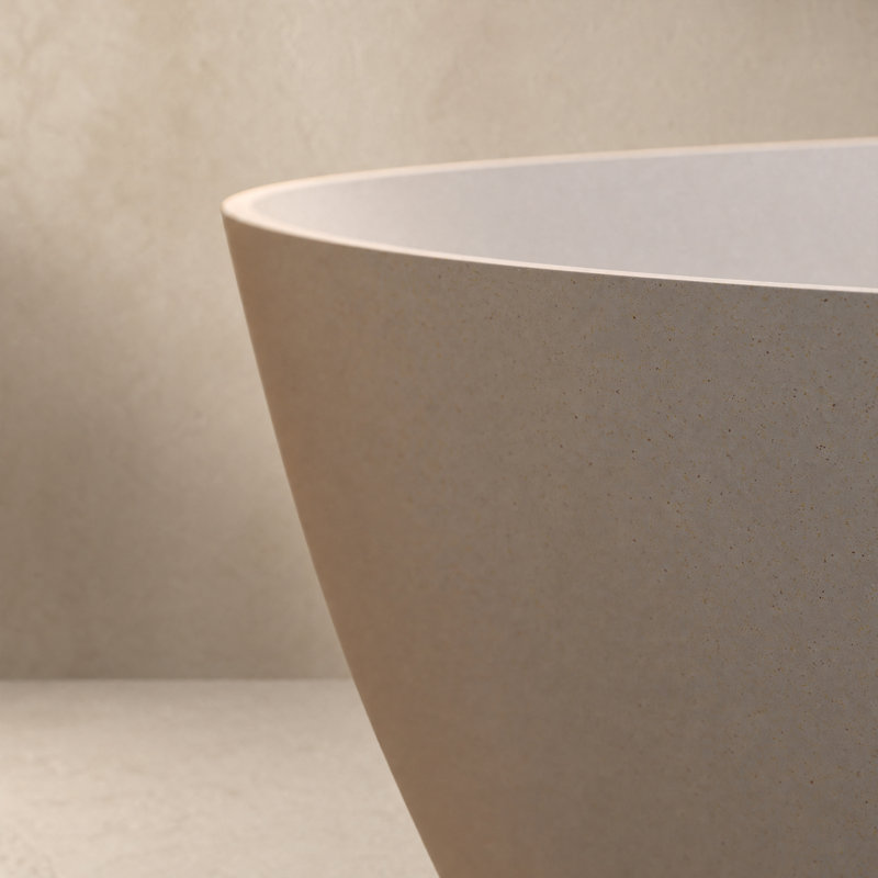 61" Modern Solid Surface Freestanding Bathtub, Stone Resin Luxury Soaking Tub in Matte Coffee Brown, Ergonomic Deep Soaking Design 