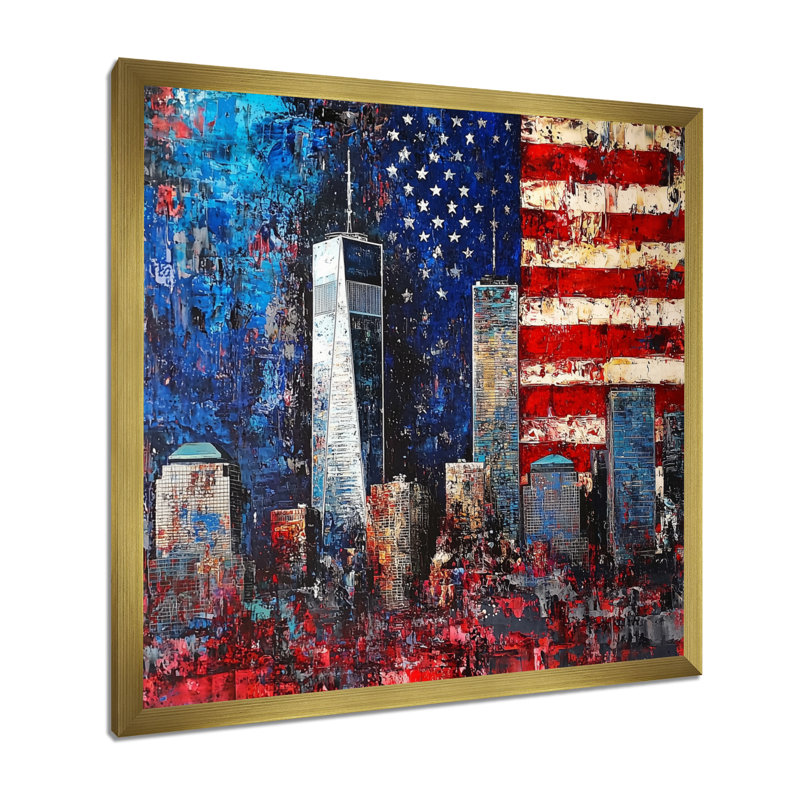 «Abstract 911 Towers Memories» - art mural patriotiste américain, H 16 po x l 16 po, Reproduction encadrée d'une seule photo