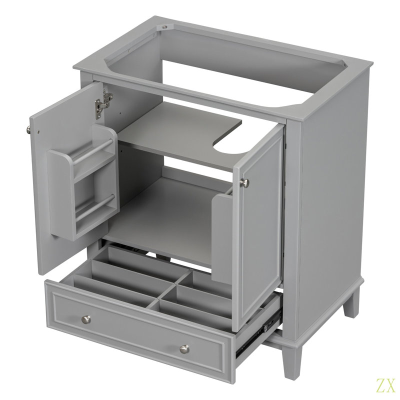 Meuble-lavabo 30 po sans lavabo, base seulement, armoire de salle de bain multifonctionnelle avec portes et tiroir, cadre solide et panneau de fibres à densité moyenne