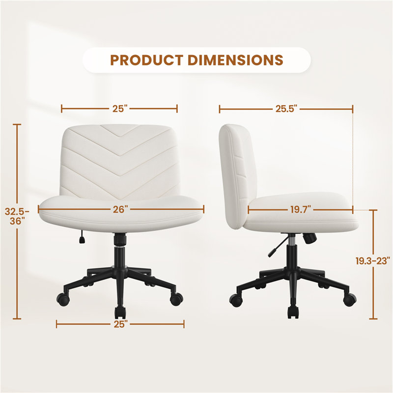 Fabric Swivel Desk Chair Office Chair with No Arms, Beige