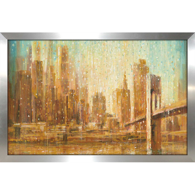 « champagne city iv », reproduction de peinture à l’acrylique encadrée, H 27,5 po x l 39,5 po x P 0,75 po