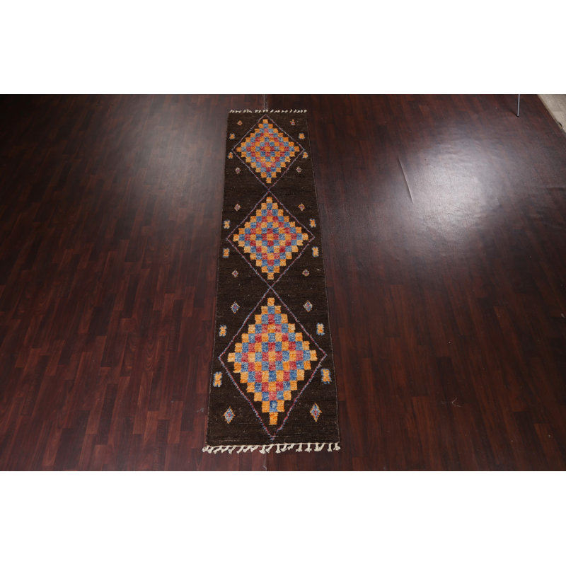Tapis de couloir oriental géométrique marocain noué à la main 3 x 13