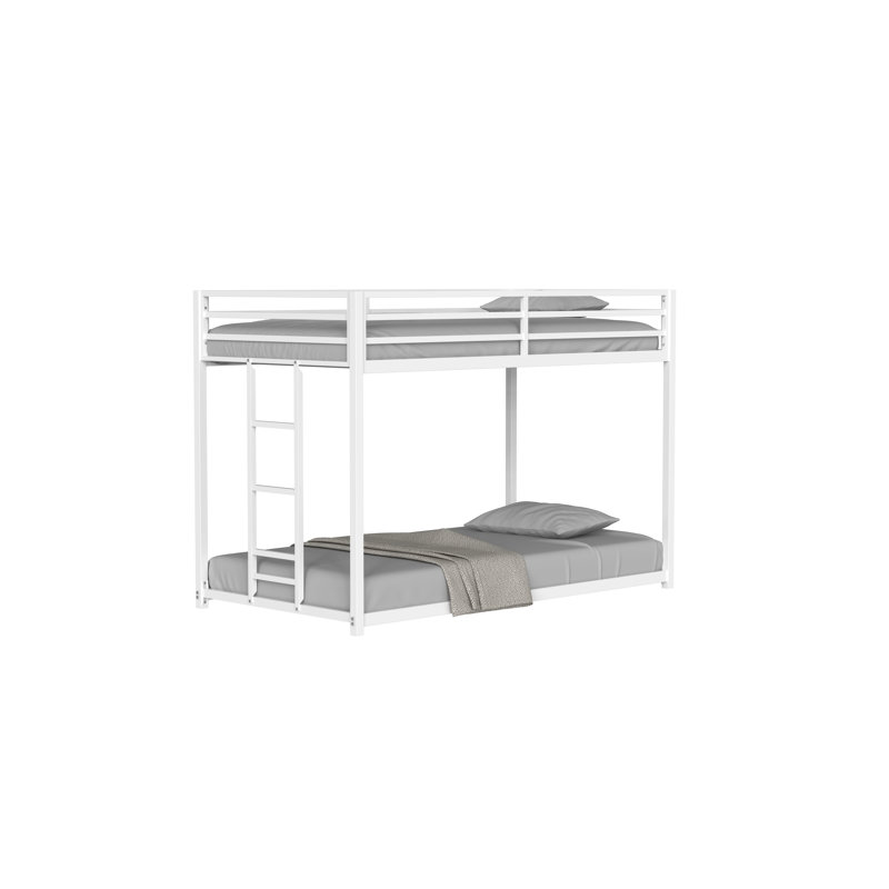 Adam Sturdy Twin Over Twin Bunk Bed Metal White For Kids And Adult, Low Profile And Easy Climbing With Stable Ladder