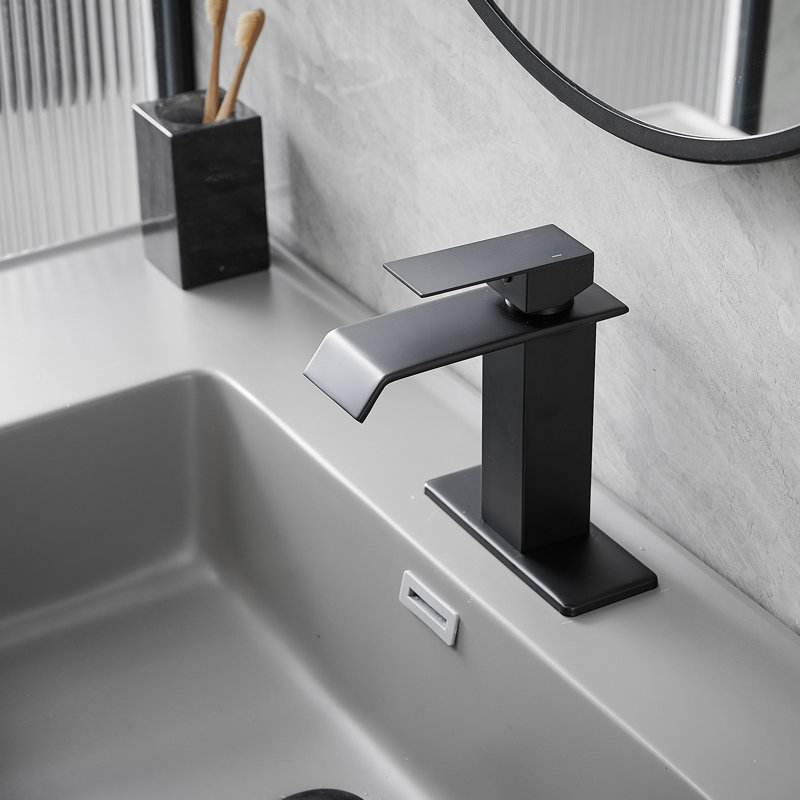 1 robinet de salle de bain monocommande avec bonde, Noir mat