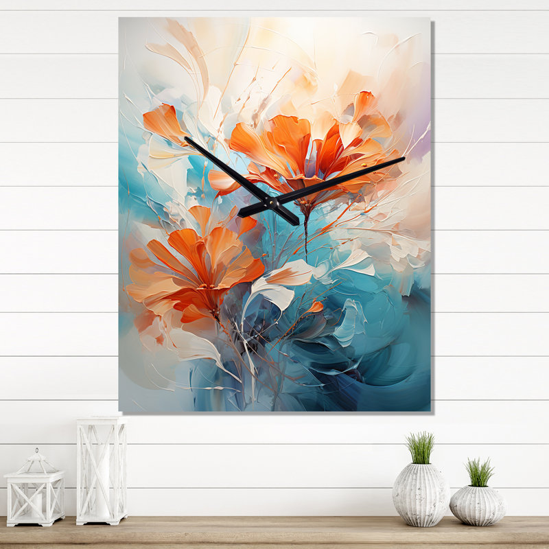 Horloge murale impressionniste beige et bleue Whispering Breeze I, Très grand