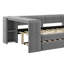 Lit plateforme tapissier pleine grandeur en velours avec tablettes de rangement, bureau intégré, station de charge USB et lit gigogne simple-118034318