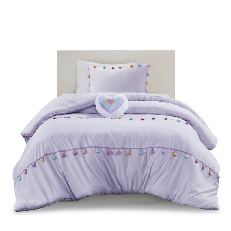 Ensemble d'édredon Tassel avec coussin décoratif en forme de cœur, Édredon pour lit simple + 2 pièces supplémentai, 3