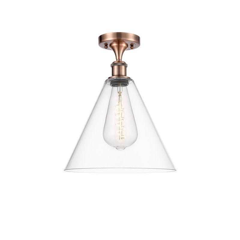 Plafonnier semi-encastré 1 lumière, Cuivre antique, H 14,75 po x l 12 po x P 12 po, Transparent